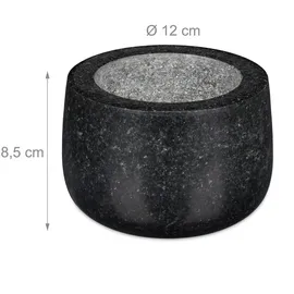 Relaxdays Granit Mörser mit Stößel Ø 12 cm 300 ml schwarz