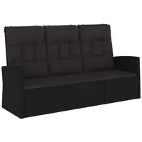 Furnicato Gartenbank mit Liegefunktion & Kissen Schwarz 173cm Poly