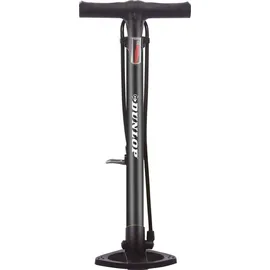 Dunlop Fahrradpumpe 12Bar - Luftpumpe für Dunlop-/Schrader-/Französisches Ventil - Standluftpumpe mit Adapter - Schwarz