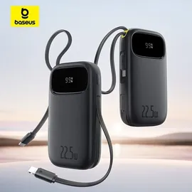 Baseus Externer Akku 10000 mAh Baseus EnerFill FC3, 22,5 W, USB-C, Lightning, USB-A, integrierte Kabel, LED-Display, Schwarz - Schwarz