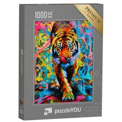 puzzleYOU Puzzle Puzzle 1000 Teile XXL „modernes Ölgemälde: Tiger in bunten Farben“, 1000 Puzzleteile, puzzleYOU-Kollektionen Graffiti