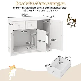 Costway Katzenschrank für Katzentoilette 100 x 45 x 80 cm Weiß