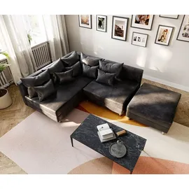 DeLife Ecksofa Clovis Anthrazit Antik Optik Hocker Ottomane Links Modulsofa - Schwarz/Grau