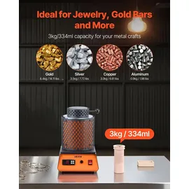 Vevor digitaler Goldschmelzofen Maschine mit 3 kg Keramiktiegel, elektrischer Schmelzofen 1350 W max. 1150 °C, Metallschmelzofen Set für Schmuckh...