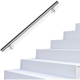 Jopassy Edelstahl Handlauf Treppengeländer,Rutschfester Handlauf 120 cm, Geländer Wandhandlauf für Außen & Innen mit Wandhalterungen, Montagematerial