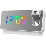 Gotrays - led Digital Projektor Wecker Leise Elektronische Digitale Projektionsuhr Wecker Temperatur Datum Spiegel Projektionsuhr Weiß