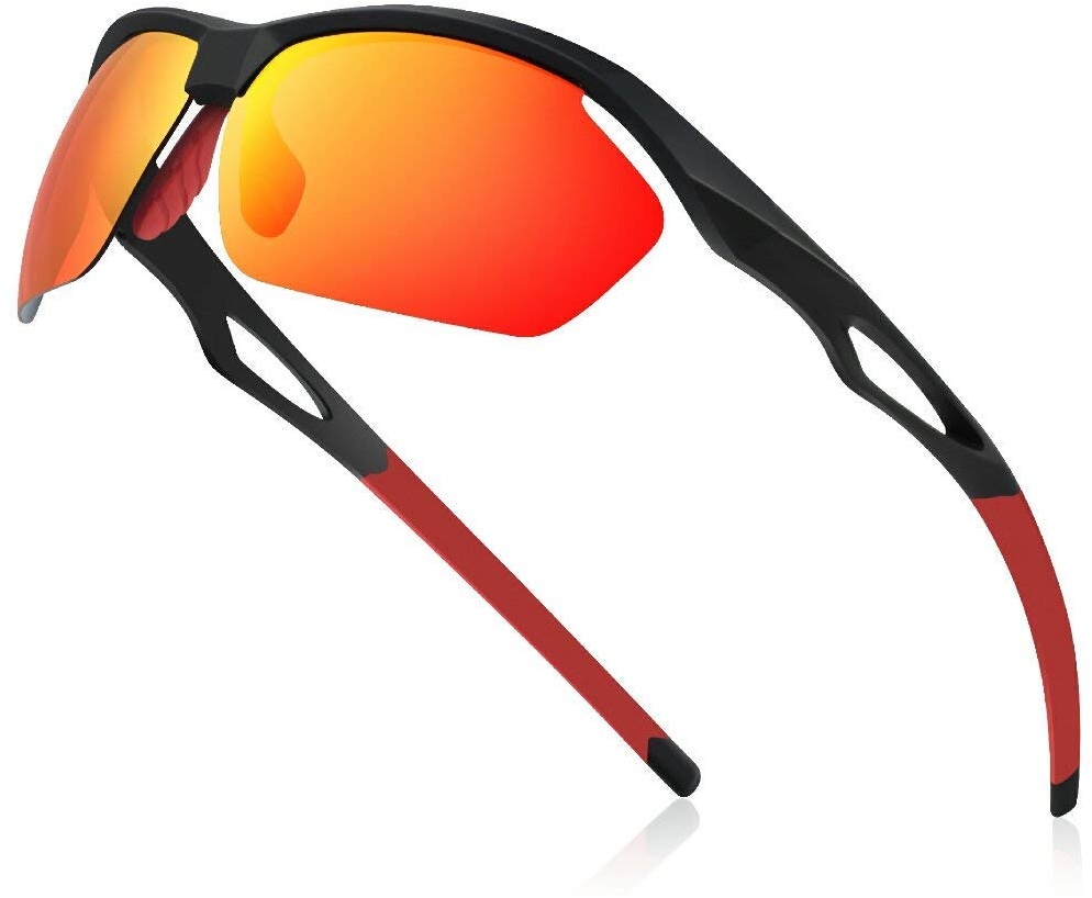 Avoalre Fahrradbrille Sportbrille Winddicht Fahrrad Sonnenbrille Anti UV400 fahradbrille Herren Sonnenbrille Polarisierte Brille Angeln mit Rahmen TR90 Super Light(Rot)