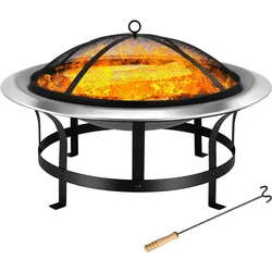 GARDEBRUK® Feuerschale mit Funkenschutz Schürhaken Edelstahl Ø75cm Feuerstelle Feuerkorb Terrassenofen Grill Garten