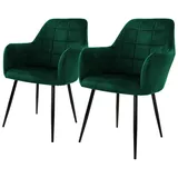ML-Design 2er Set Esszimmerstühle Küchenstühle Dunkelgrün aus Samt