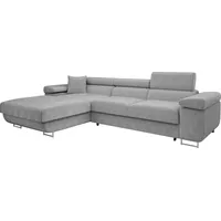 MIRJAN24 Ecksofa Torezio Mini Cord, Stilvoll Eckcouch mit Bettkasten und Schlaffunktion, Einstellbare Kopfstützen, 280x170x70-90 cm (Farbe: Poso 1... - Grau