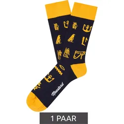 1 Paar Moustard Hieroglyphs Baumwoll-Socken mit Ägyptische Hieroglyphen gemusterte lange Strümpfe 20S-HIERO Gelb/Schwarz - 41-46