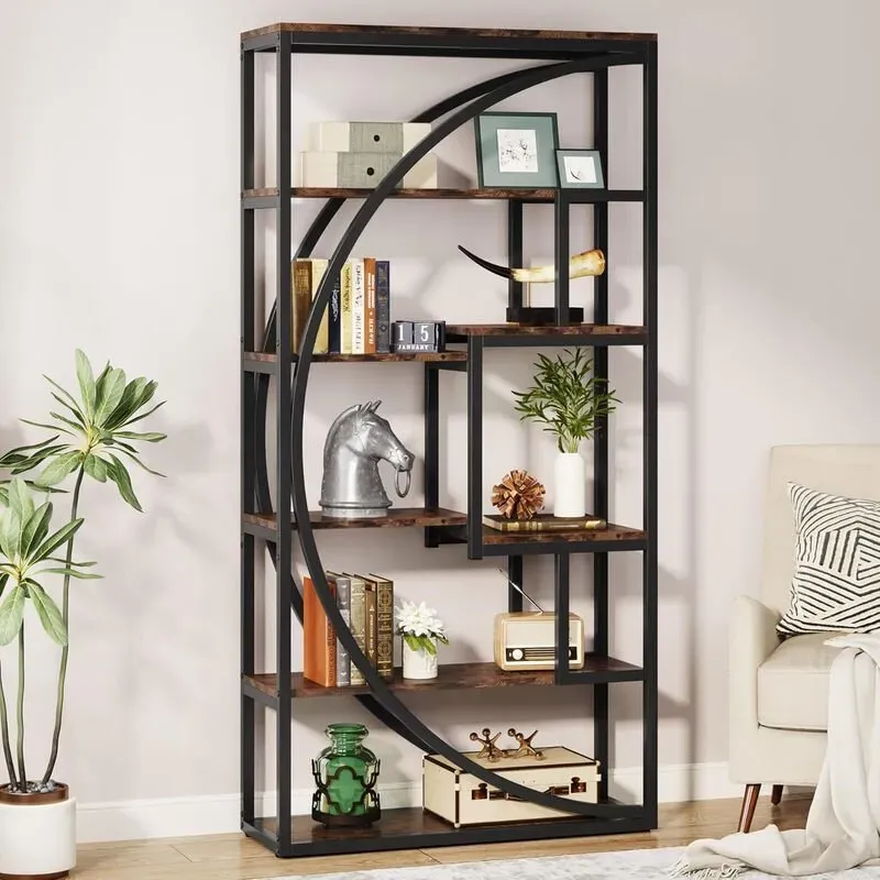 tribesigns Industrie-Bücherregal, 180 cm hoch, mit 5 Ablageböden und 8 offenen Stauraumregalen, Display-Regal für Heim, Büro und Wohnzimmer, Vintage-Braun