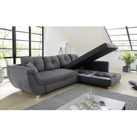 luma-home Großes Ecksofa mit Rutschen-Armlehne Schlaffunktion Bettkasten Couch in Grau - Grau