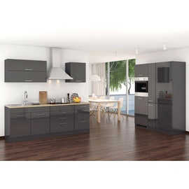 Held Möbel Küchenzeile Mailand 380 cm grau Hochglanz-Grau Matt mit E-Geräten