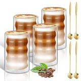 LISDATKE Doppelwandig Latte Macchiato Gläser 400ml 4er Pack Kaffeegläser Doppelwandig mit 4 Löffeln Cappuccino Gläser Thermogläser aus Borosilikatglas