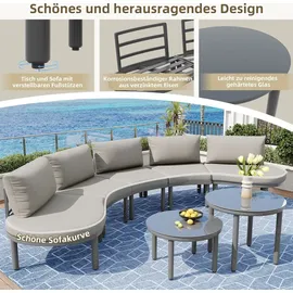 Merax Gartenlounge-Set (7-tlg), 5-Sitzer Gartenmöbel Gartengarnitur abgerundetes Gartensofa mit Tisch - Grau
