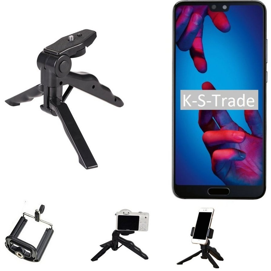 K-S-Trade für Huawei P20 Smartphone-Halterung, (Stativ Tisch-Ständer Dreibein Handy-Stativ Ständer Mini-Stativ) schwarz