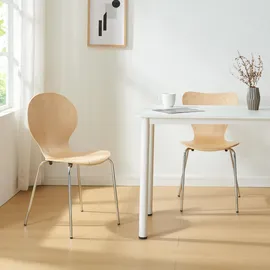 [en.casa] Esszimmerstuhl Etne Holz Metall Natur/Chromfarben 4er Set