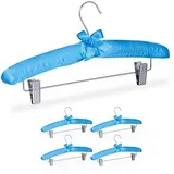 Relaxdays Hosenbügel 1003136954, aus Metall mit Satinbezug, Einfachbügel mit Klammern, blau, 38cm, 5 Stück