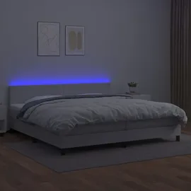 vidaXL Boxspringbett mit Matratze & LED Weiß 200x200 cm Kunstleder