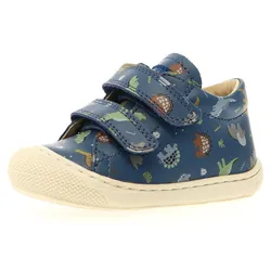 Lauflernschuh NATURINO "COCOON VL PR.REX", Kinder, Gr. 24, blau (blau dino), Glattleder, Kalbsleder, bedruckt, animal-print, sportlich, Schuhe, Klettschuh, Babyschuh, Barfußschuh mit Klettverschluss