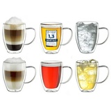 Creano doppelwandiges Thermoglas mit Henkel 400ml, großes Doppelwandglas aus Borosilikatglas, Kaffeegläser, Teegläser, Latte Gläser 6er Set