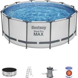 BESTWAY Steel Pro Max Frame Pool Set 366 x 122 cm lichtgrau inkl. Filterpumpe