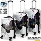 DEUBA MONZANA® Hartschalenkoffer Set Butterfly Basic Reisekoffer Trolley Koffer ABS Zwilllingsrolle Alu-Teleskopgriff Schloss - Weiß