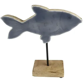 AM Design Fisch aus Mangoholz und Metall 15 cm braun