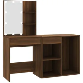 vidaXL LED-Schminktisch mit Schrank Braun Eichen-Optik Holzwerkstoff