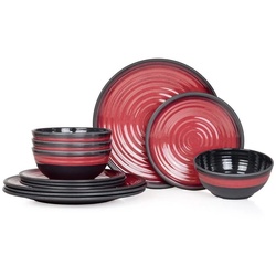 Moritz Geschirr-Set Camping Geschirr Stone Red, Melamin, 12 tlg, Geschirrset Campinggeschirr Picknick Geschirr Bootsgeschirr rot|weiß