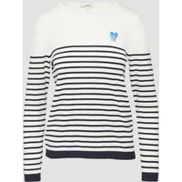 S.Oliver Strickpullover mit Herz-Stickerei, Damen, blau, 44