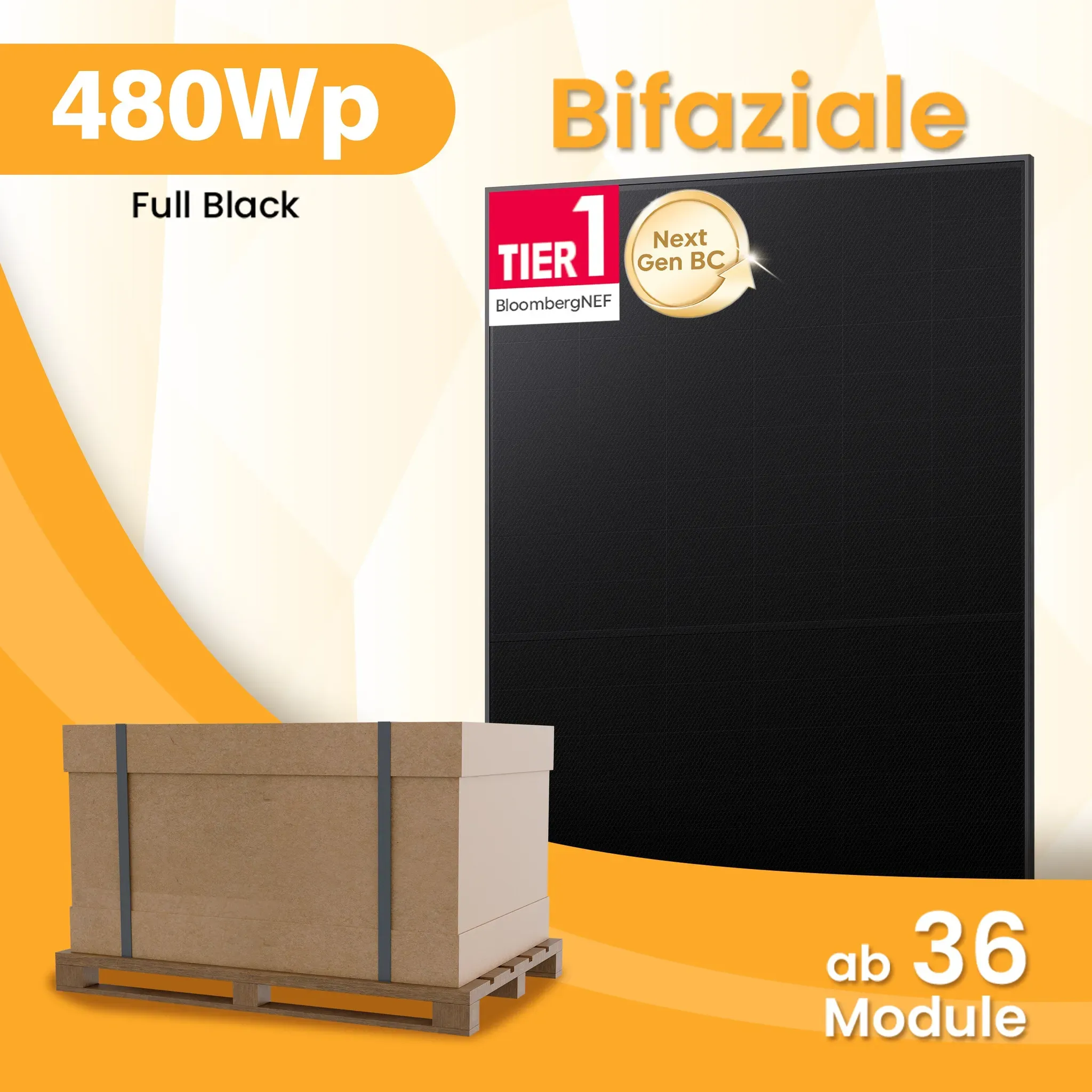 Sunpro 480Wp BC Bifaziale Full Black Solarmodule für Balkonkraftwerke Photovoltaik Glas-Glas, by Powerness - 36 Stücke / Selbstabholung