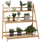 Klappbarer Pyramiden-pflanzenständer/blumenregal Aus Bambus Mit 3 Ablagen, 100 X 39 X 97 Cm, Natur