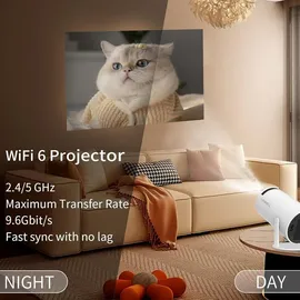 lqwell Beamer Projektor, unterstützt BT5.0 mit 11.0 Android OS, Automatische Trapezkorrektur, 130-Zoll-Display, 4K Heimkino, hdmi, Weiß