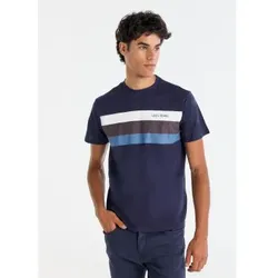 Lois Jeans für Herren. 157973997 T-Shirt mit marineblauem Trikolore-Streifen (S), Lässig, Baumwolle, Kurzarm