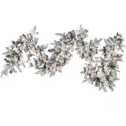 Weihnachtsgirlande weiß mit LED-Beleuchtung Schnee bedeckt 180 cm SUNDO