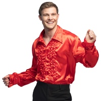 Boland - Disco Hemd mit Rüschen, Rot, für Herren, Kostüm, Party Shirt, Schlagermove, 70er Jahre, Mottoparty, Karneval