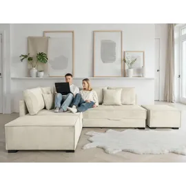 Home Affaire Ecksofa HOME AFFAIRE "Night & Day L-Form, B: 316 cm mit Dauer-Schlaffunktion 180x200 cm", beige (cream), B:316cm T:215cm, 100% Polyester, Sofas, Ecksofa, Set: Sofa & Hocker, Bettfunktion, Bettkasten & Kissen, Boxspringbett