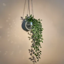 Relaxdays Discokugel Pflanzentopf hängend Ø 15 cm silber