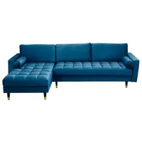 LebensWohnArt Sofa Ecksofa 260cm Ottomane beidseitig COMFORT blau Samt Federkern