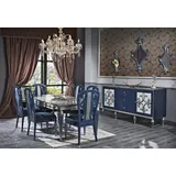 Casa Padrino Esszimmer-Set Luxus Barock Esszimmer Set Blau / Silber - Esstisch und 6 Esszimmerstühle - Barock Esszimmermöbel