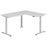 bümö Eckschreibtisch grau, silber Holzwerkstoff, Nachbildung, Rechteckig, 160x74x200 cm FSC Mix, Arbeitszimmer, Schreibtische, Eckschreibtische