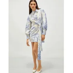 Marella für Damen. 2513221131200 Kleid mit Schärpe Idioma blau (38), Lässig, Viskose, Langarm
