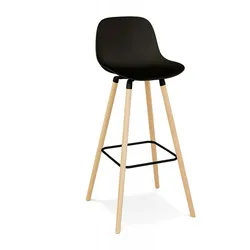Mittelhoher Hocker Schwarzes Polypropylen Holzbeine | Skandinavischer Barhocker Bequemer Sitz | Nordischer Stil | 48x46x89 cm | Kadima Design