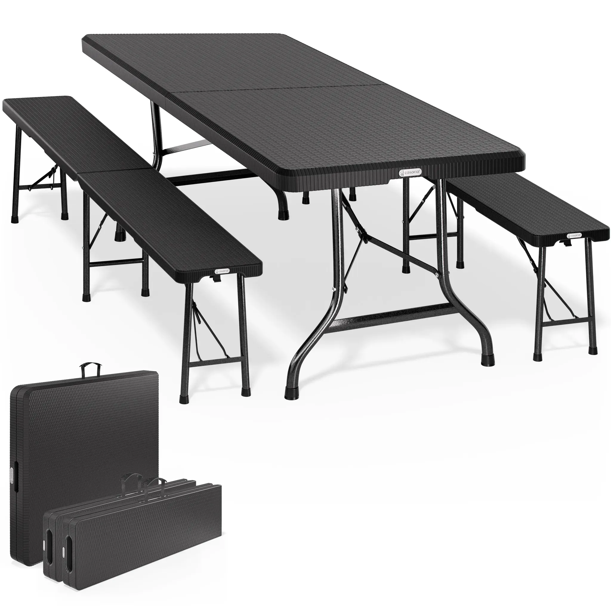 Beer Table and Bench Set Malmö Rattan Effect Black 6ft