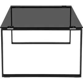 PLACES OF STYLE Couchtisch PLACES OF STYLE "Simsbury", schwarz (rauchfarbenes glas, schwarz, schwarz, rauchfarbenes glas), B:110cm H:45cm T:70cm, Tische, Eckige Couchtische Glas-Couchtisch, Tischplatte aus gehärtetem Glas 0,8 cm, Gestell aus Metall, Höhe 45 cm