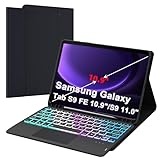 ROOFEI Galaxy Tab S9/S9 FE Hülle mit Tastatur: 11 Zoll Galaxy Tab S9 Abnehmbar Tastatur mit Touchpad, 3-Zozen-7-Farbige Beleuchtung - Kabellose Deutsches QWERTZ-Layout Tastatur für Samsung Tab S9 FE