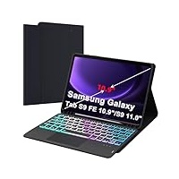 ROOFEI Galaxy Tab S9/S9 FE Hülle mit Tastatur: 11 Zoll Galaxy Tab S9 Abnehmbar Tastatur mit Touchpad, 3-Zozen-7-Farbige Beleuchtung - Kabellose Deutsches QWERTZ-Layout Tastatur für Samsung Tab S9 FE