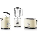 Westinghouse Retro Frühstücksset, 2-Schlitz Toaster, Wasserkocher, Standmixer, Standmixer, Weiss